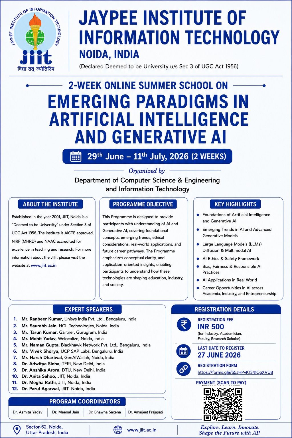 Two-Week Online Summer School on "Emerging Paradigms in Artificial Intelligence and Generative AI